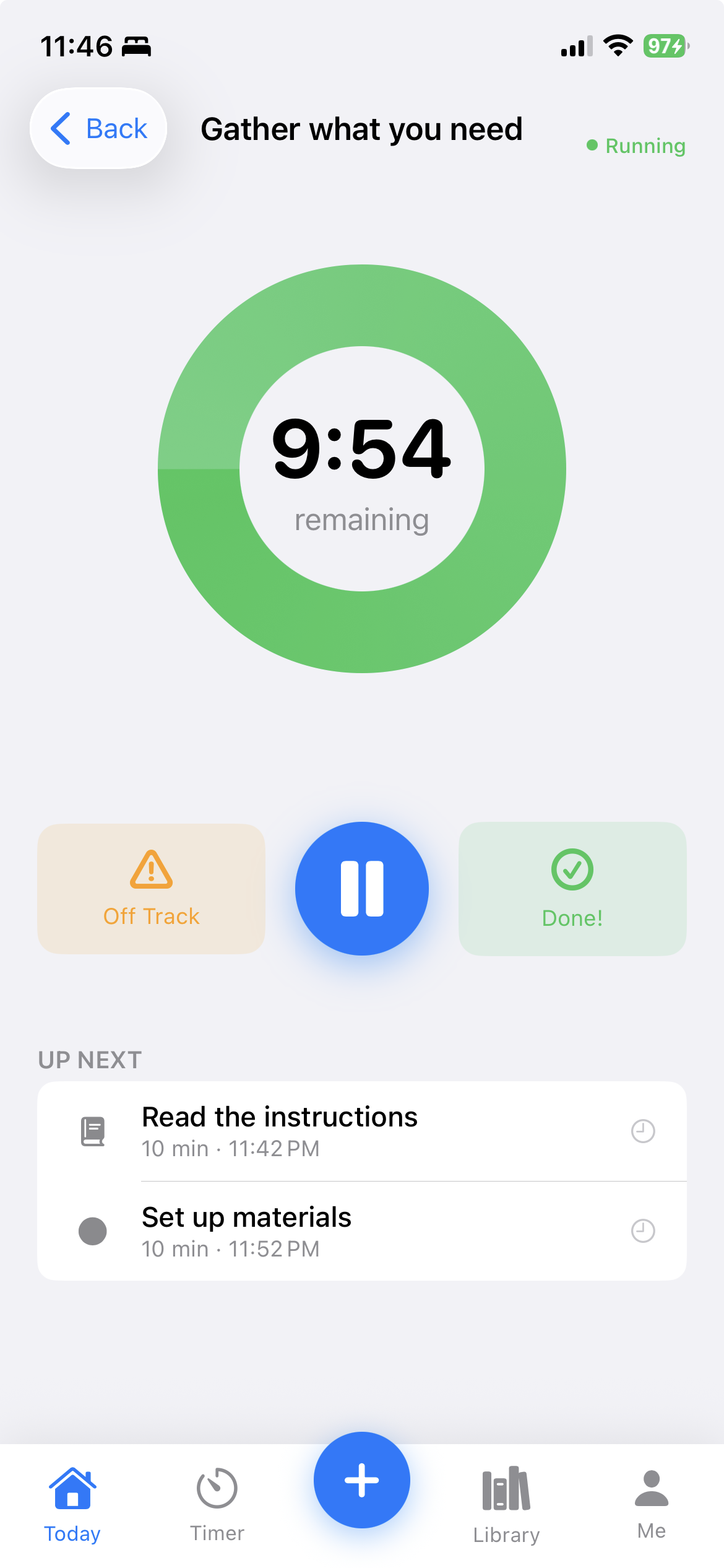 TimeNinja visual timer running with a shrinking time ring