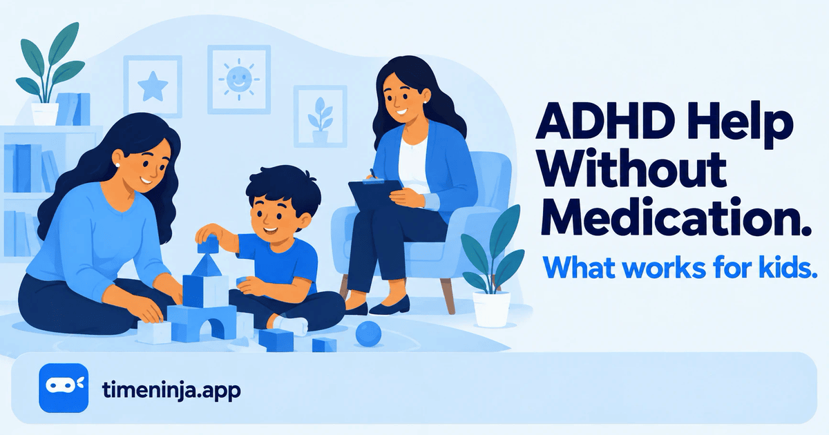 A mother and son build with blocks on the floor while a therapist watches from a chair