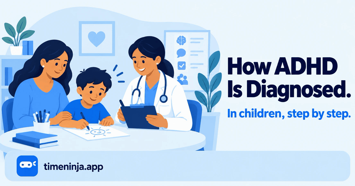 A mother and her son at a table with a friendly doctor holding a clipboard while the boy draws