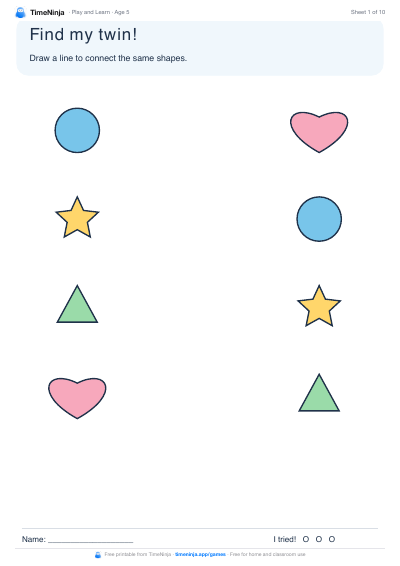 Find my twin!: printable worksheet from the Play and Learn Activity Pack