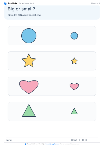 Big or small?: printable worksheet from the Play and Learn Activity Pack