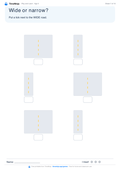 Wide or narrow?: printable worksheet from the Play and Learn Activity Pack