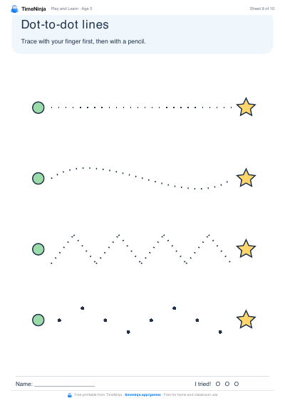 Dot-to-dot lines: printable worksheet from the Play and Learn Activity Pack