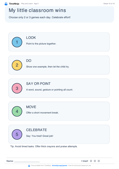My little classroom wins: printable worksheet from the Play and Learn Activity Pack