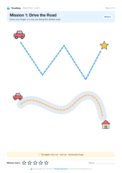 Drive the Road: printable worksheet from the Mission Pack · Level 2