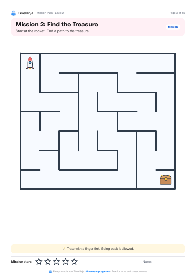 Find the Treasure: printable worksheet from the Mission Pack · Level 2