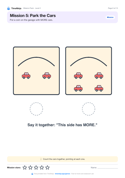 Park the Cars: printable worksheet from the Mission Pack · Level 2