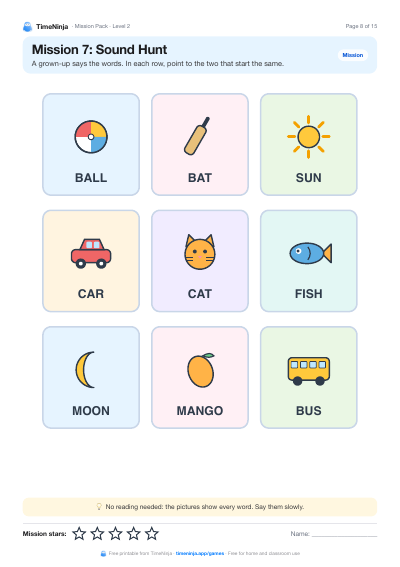Sound Hunt: printable worksheet from the Mission Pack · Level 2