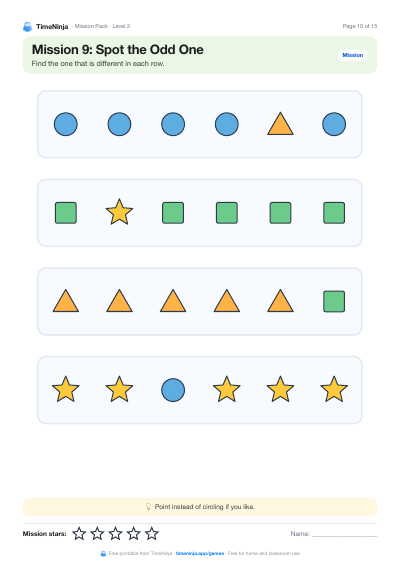Spot the Odd One: printable worksheet from the Mission Pack · Level 2