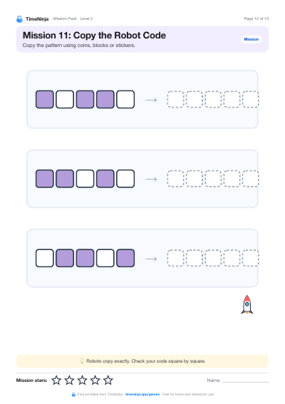 Copy the Robot Code: printable worksheet from the Mission Pack · Level 2