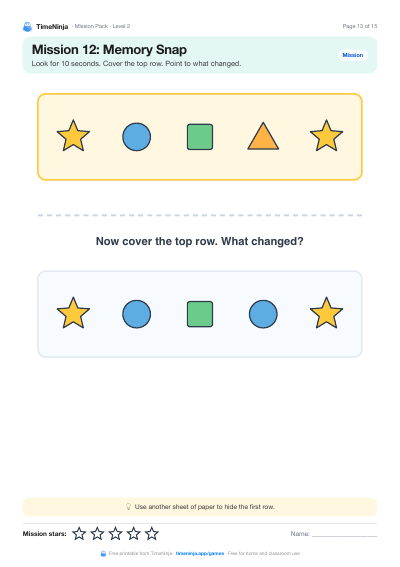 Memory Snap: printable worksheet from the Mission Pack · Level 2
