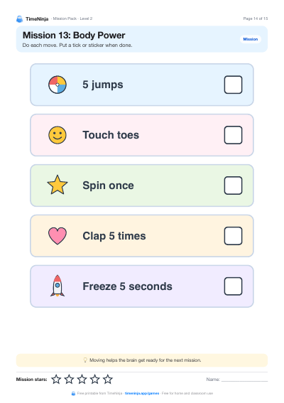 Body Power: printable worksheet from the Mission Pack · Level 2