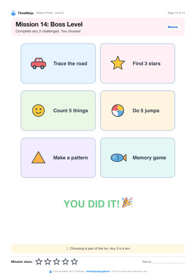 Boss Level: printable worksheet from the Mission Pack · Level 2