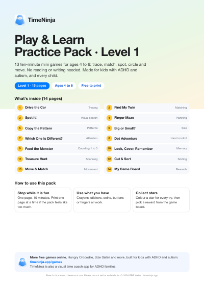 Cover of the Play & Learn Practice Pack · Level 1