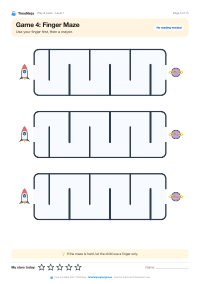 Finger Maze: printable worksheet from the Play & Learn Practice Pack · Level 1