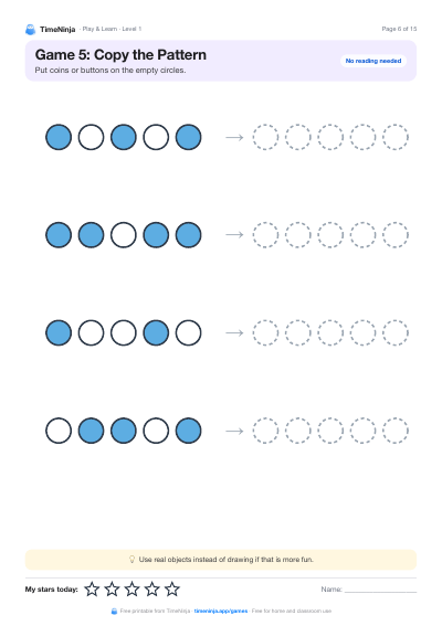 Copy the Pattern: printable worksheet from the Play & Learn Practice Pack · Level 1