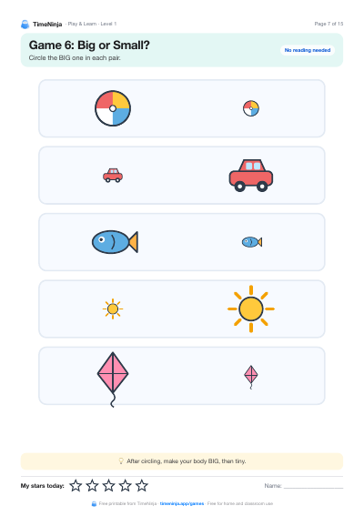 Big or Small?: printable worksheet from the Play & Learn Practice Pack · Level 1