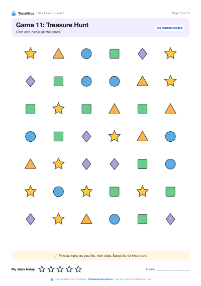 Treasure Hunt: printable worksheet from the Play & Learn Practice Pack · Level 1