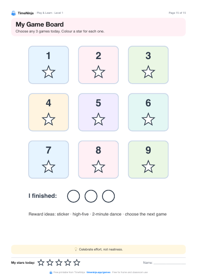 My Game Board: printable worksheet from the Play & Learn Practice Pack · Level 1