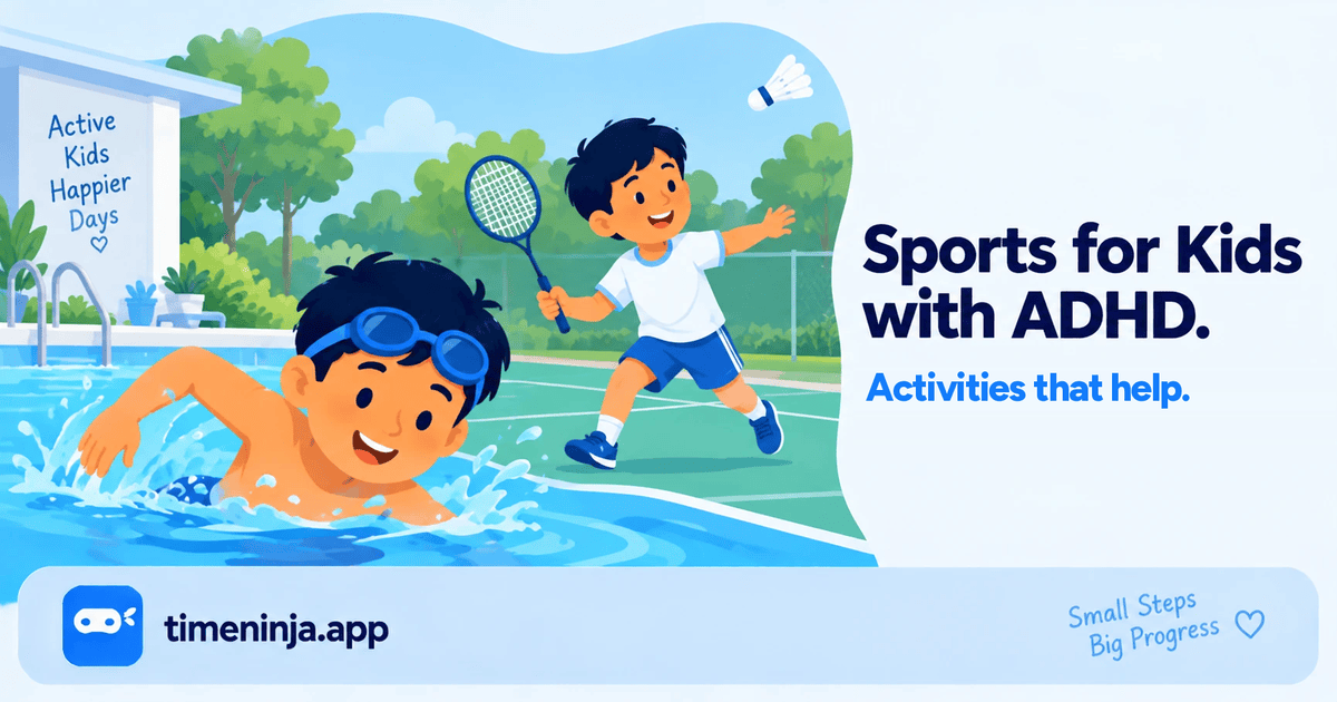 One child swimming laps and another playing badminton